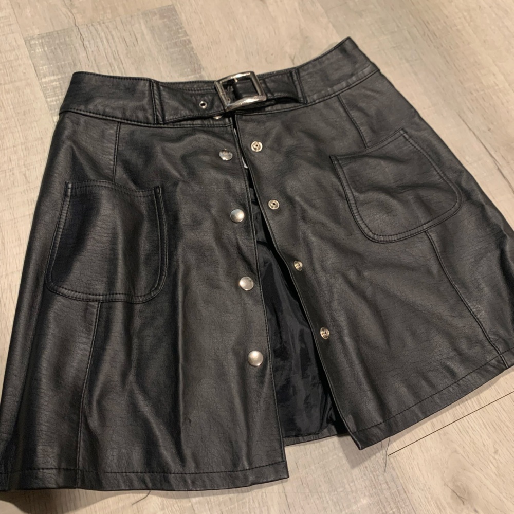 Faux Leather Snap Button Skirt